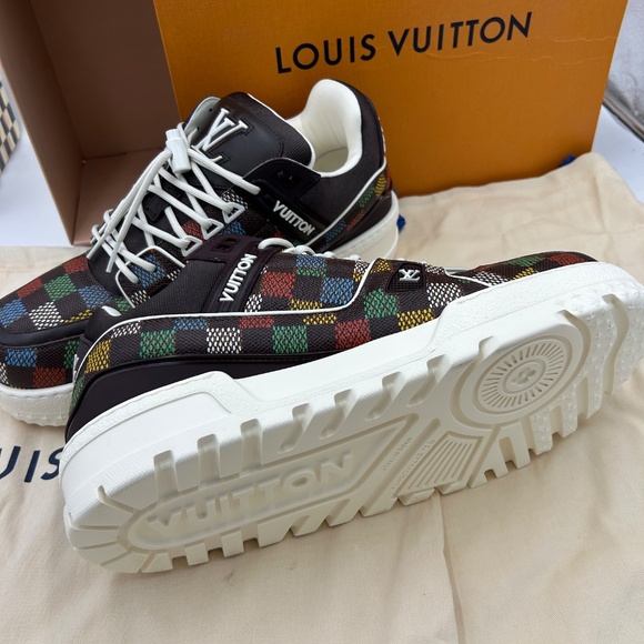 Men’s Louis Vuitton, LV trainer sneakers, Damier pattern Virgil Abloh size 10 - Picture 10 of 13